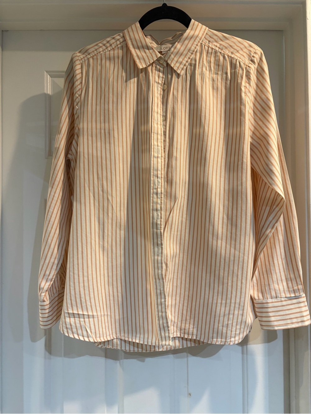 LOFT Peach and White Striped Button-Down Shirt